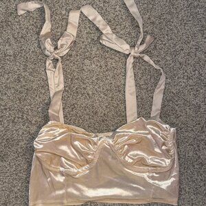 Garage Velvet Bow-Strap Top (Light Champagne) Medium
